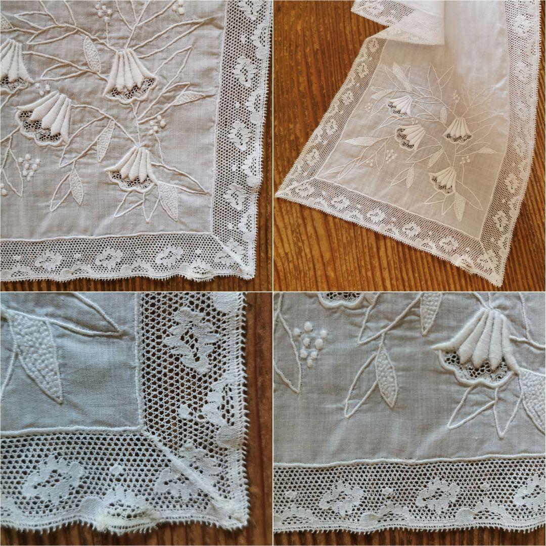 アンティーク 蛍袋 野の花エンブロイダリー 縦長ランナー ノルマンディーレース風