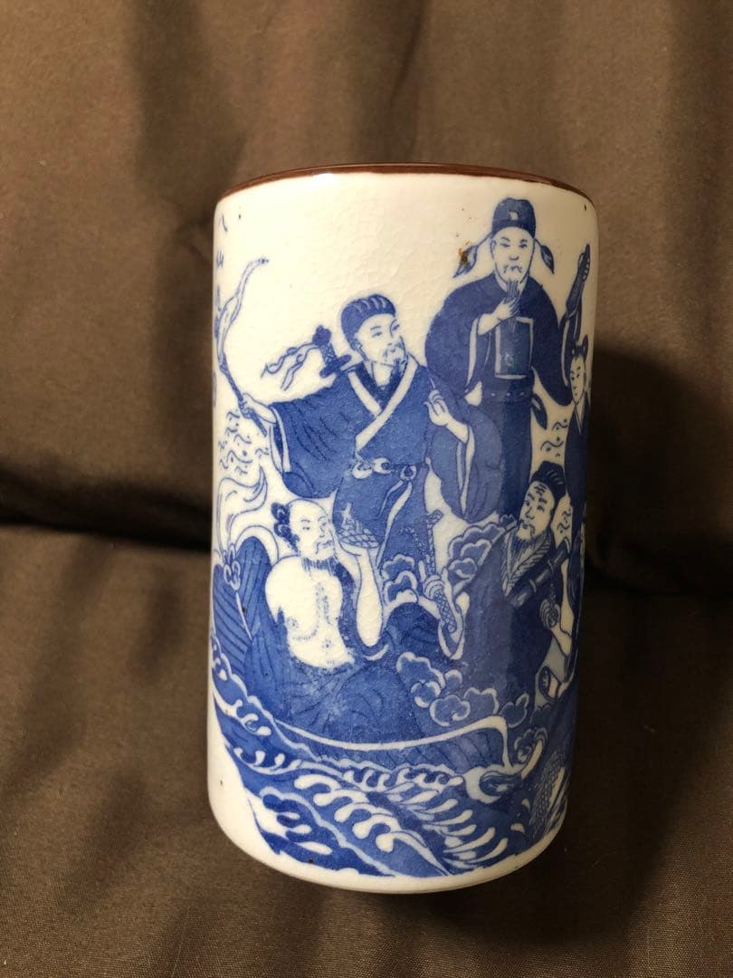 中国 古陶磁 青花 筆筒 大明萬暦年製 銘 時代物 骨董
