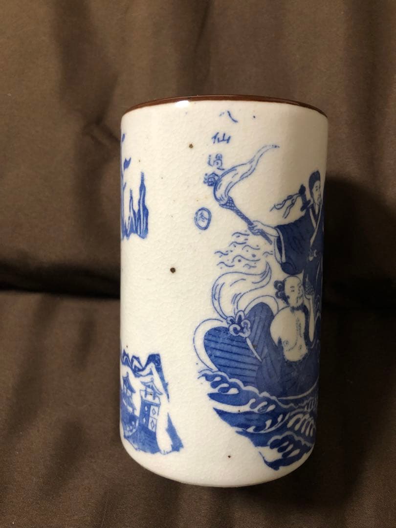 中国 古陶磁 青花 筆筒 大明萬暦年製 銘 時代物 骨董