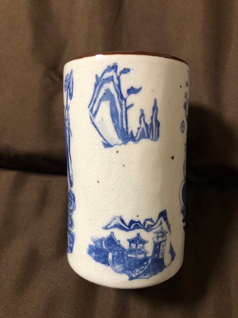中国 古陶磁 青花 筆筒 大明萬暦年製 銘 時代物 骨董