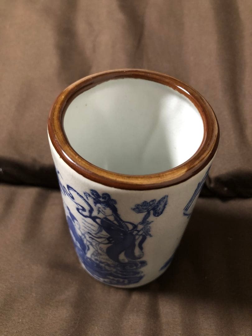 中国 古陶磁 青花 筆筒 大明萬暦年製 銘 時代物 骨董