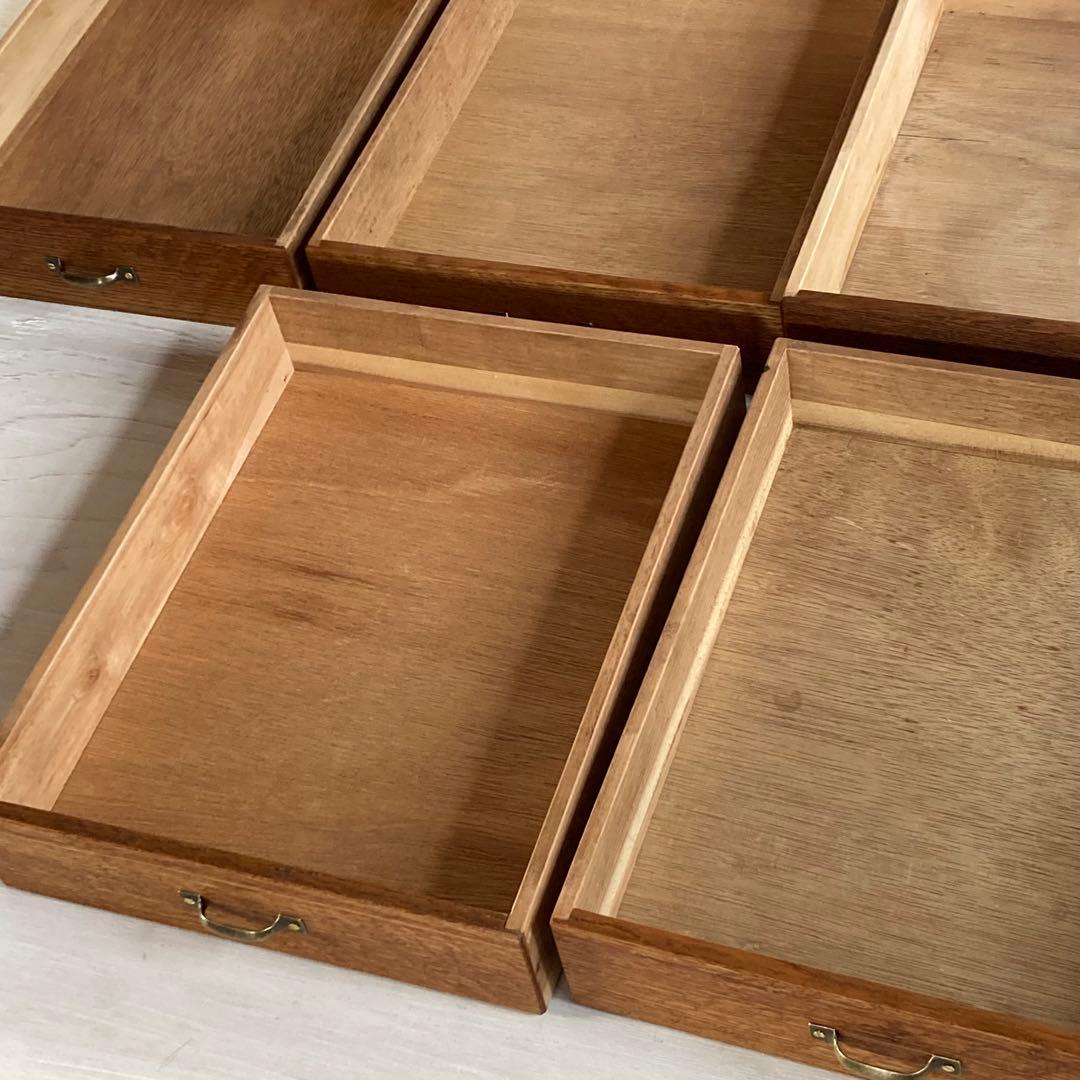 古い楢 無垢材 5杯 あられ組 小引き出し 古道具 古家具