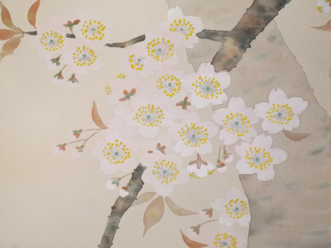 【良品】春用掛軸　桜　さくら◆絹本　肉筆　共箱付　日本画　美術品　花鳥　掛軸