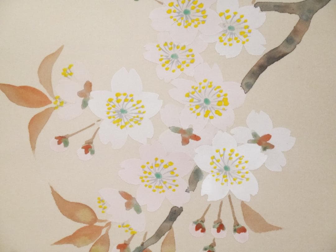 【良品】春用掛軸　桜　さくら◆絹本　肉筆　共箱付　日本画　美術品　花鳥　掛軸