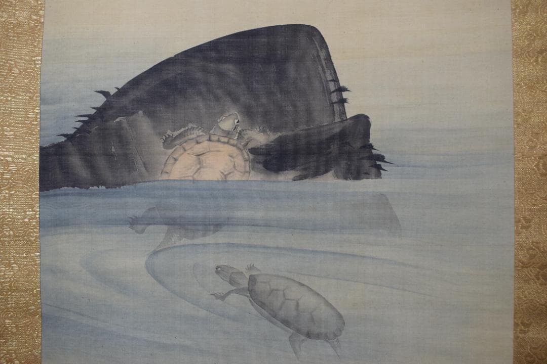 【真作】松村呉春/月渓/日ノ出鶴亀図/掛軸☆宝船☆Z-366