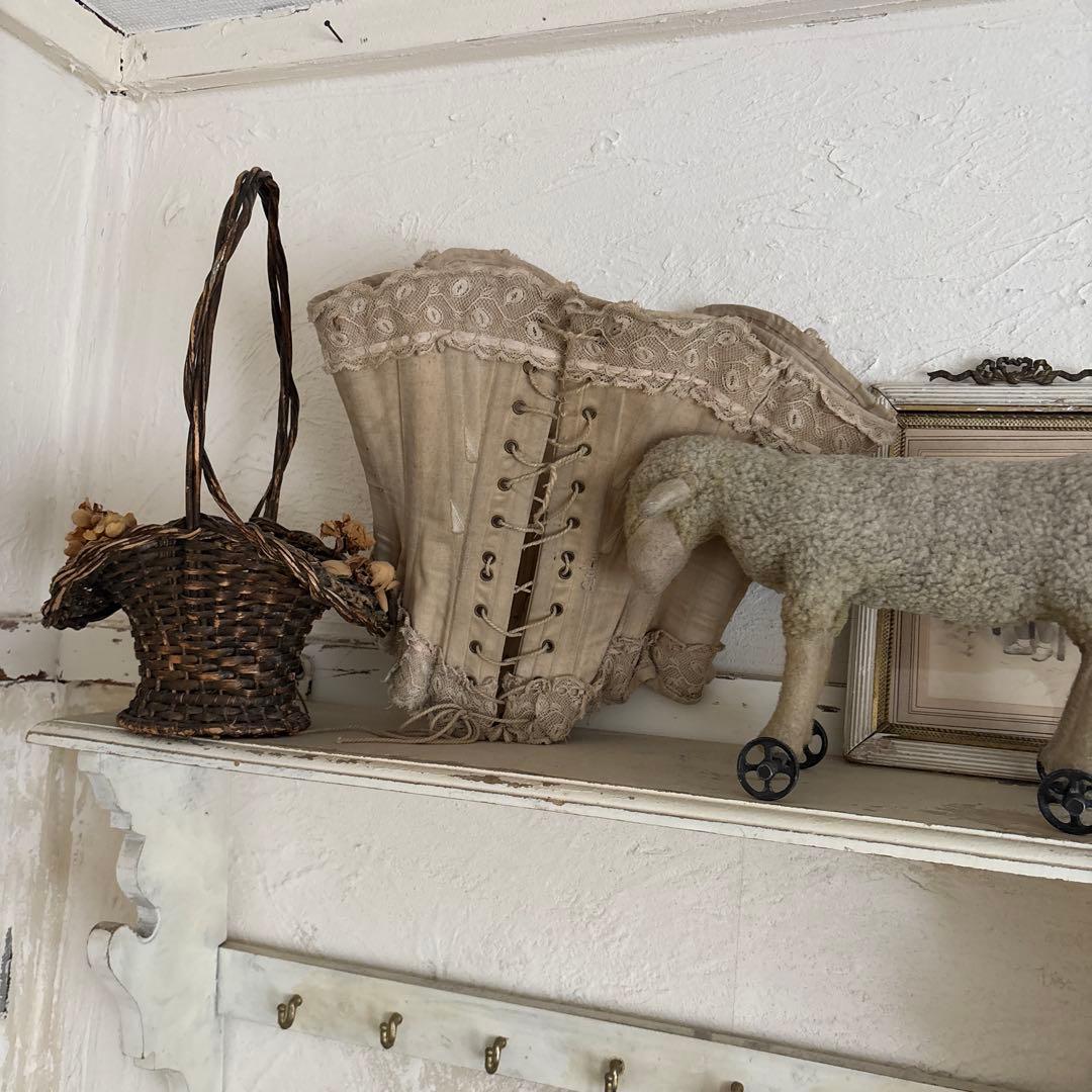 フランスアンティーク　コルセット　ピンクベージュ