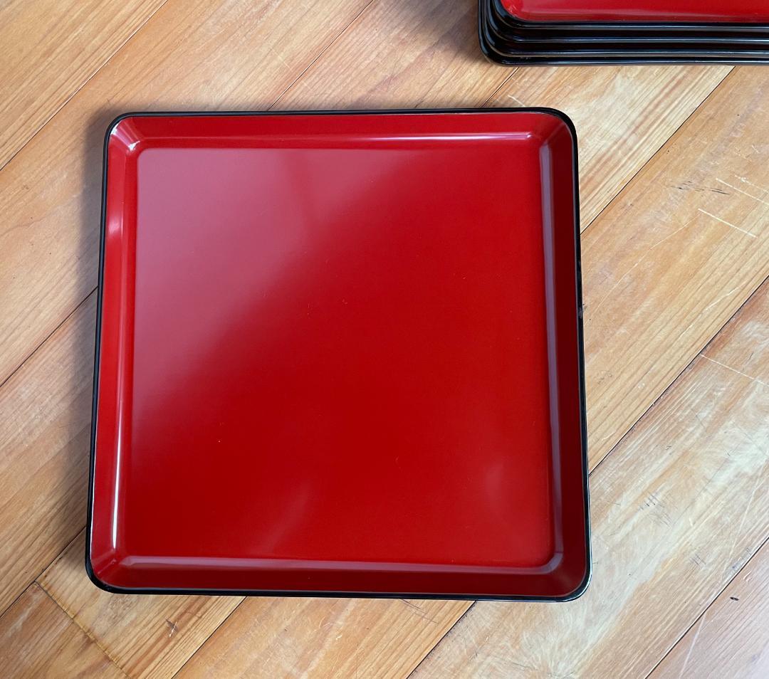 トレー 卓上盆 黒内朱会席膳 尺0寸 漆塗り木製 正角盆 漆器 5枚 ①