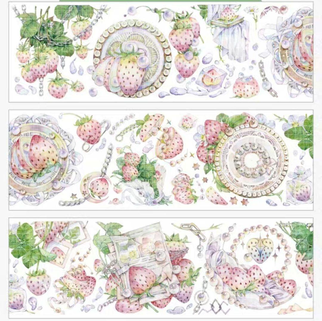 巻売 201★ 海外 マスキングテープ マステ PET 装飾 花 苺 銀ホロ