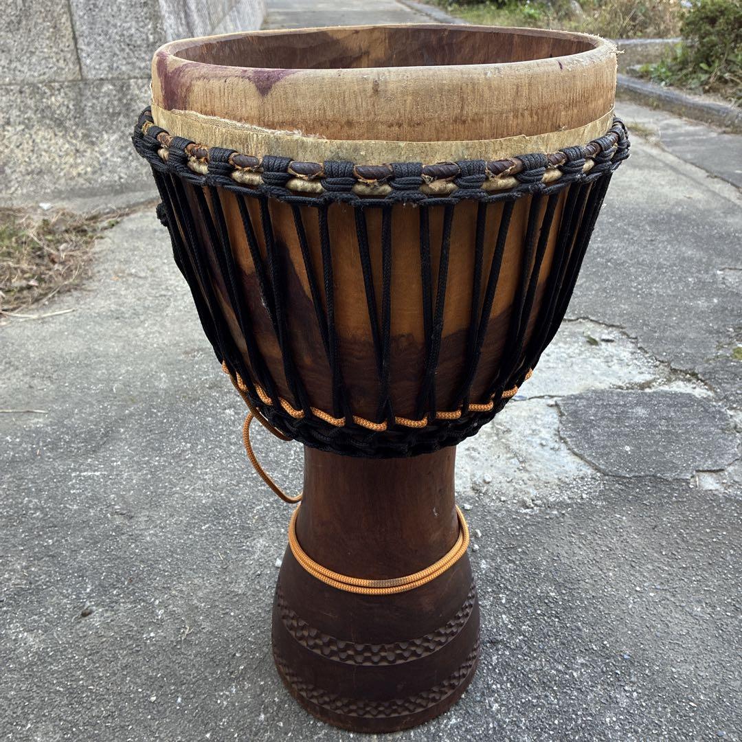 アフリカ 民族 打楽器 大型 ジャンベ ケース付き高さ63cm 打面32cm
