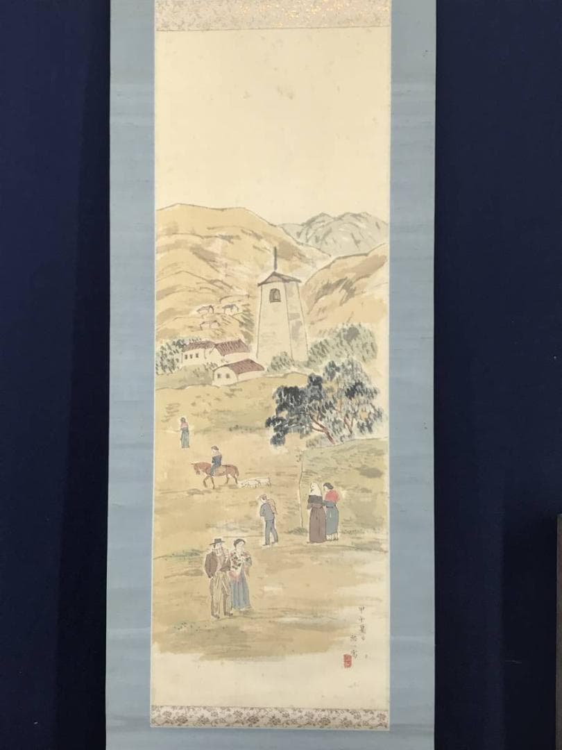 【真作】松田忠一/西班牙風景/スペイン風景/山水図/掛軸/名家伝来/AC-530