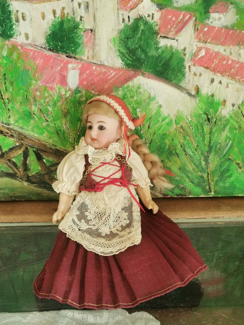 アンティークビスクドール シモンハルビック ハイジ１号紫茶ガラスアイ チロル衣装