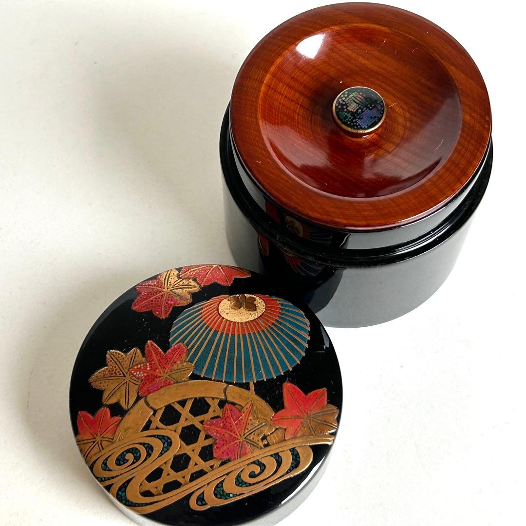 【美品.希少】漆器　茶筒　茶器　茶道具　木製　漆塗り　蒔絵　螺鈿 伝統工芸 小