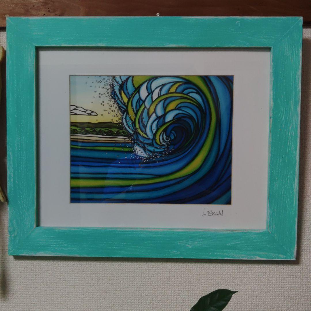 あお　ヘザーブラウン　絵画『Outer Reef』パイン材の額付