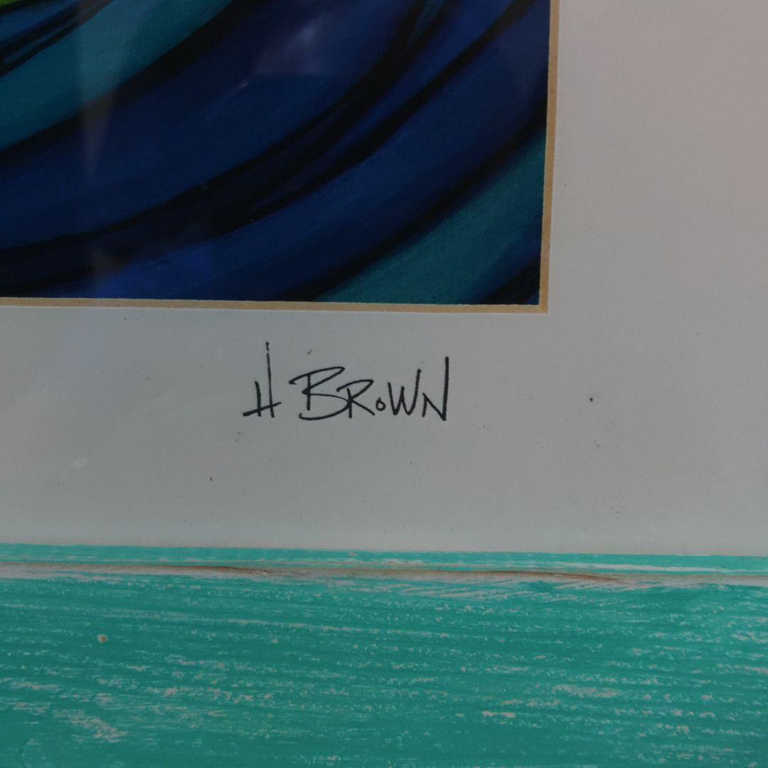 あお　ヘザーブラウン　絵画『Outer Reef』パイン材の額付