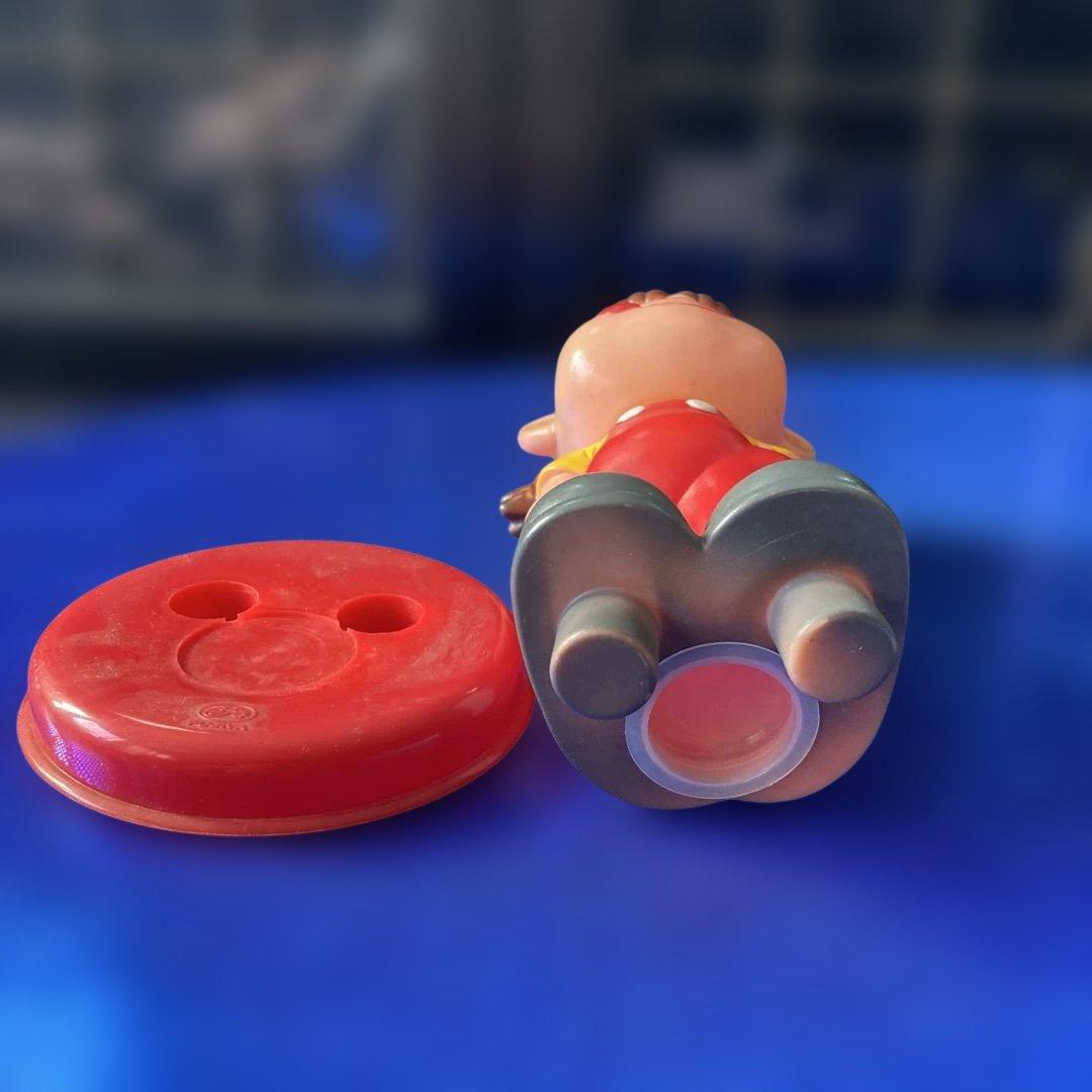 不二家 販促品 ペコちゃんソフビ人形貯金箱 赤台座 非売品