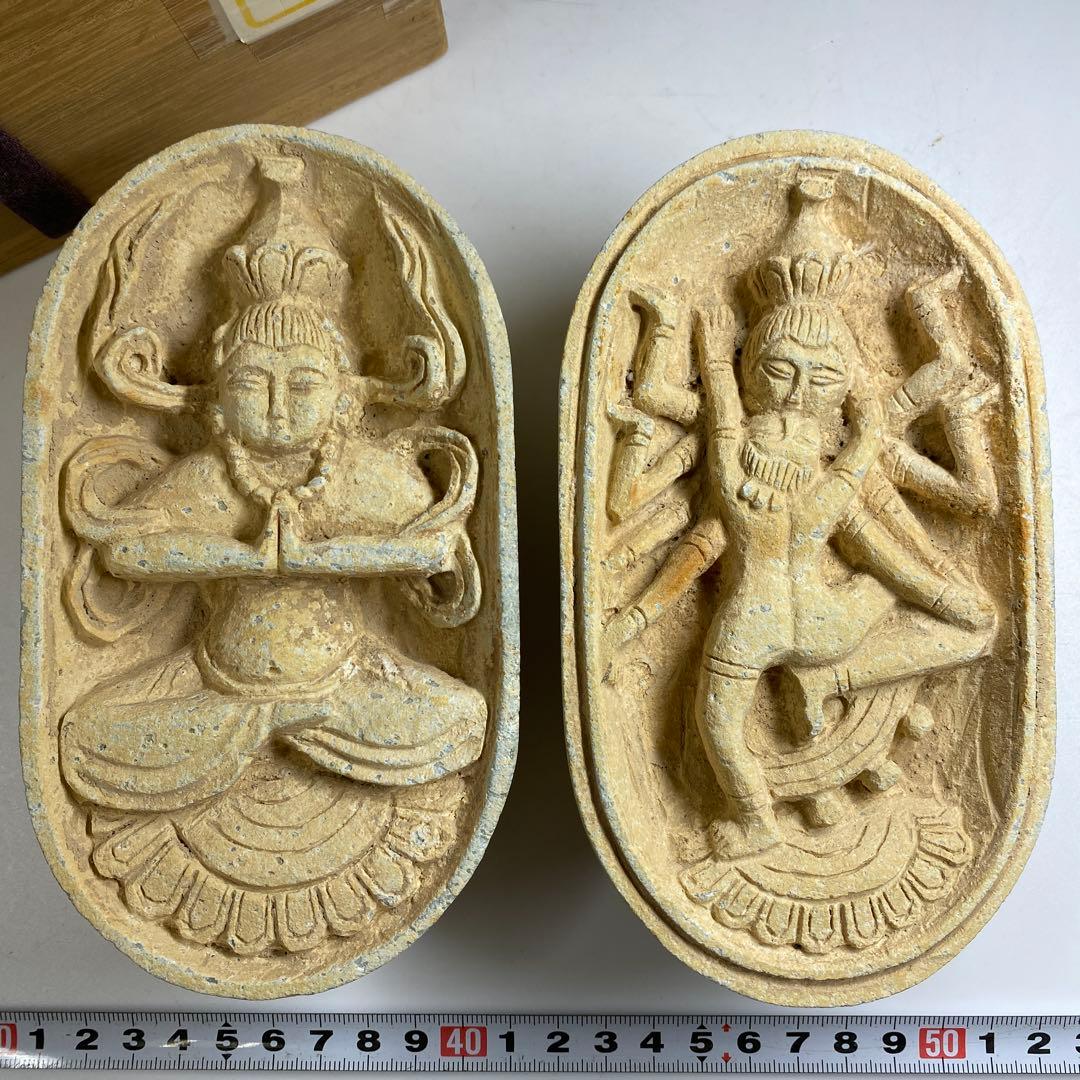 専用　古代中国　石製歓喜仏　木箱付　縦約16㎝　東Y7-0228①タトオ