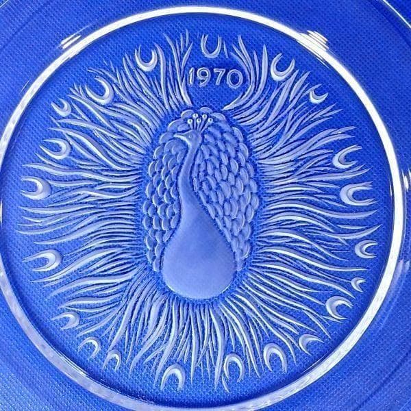 ラリック フランス 孔雀 クリスタルガラス イヤープレート 飾り皿 アンティーク