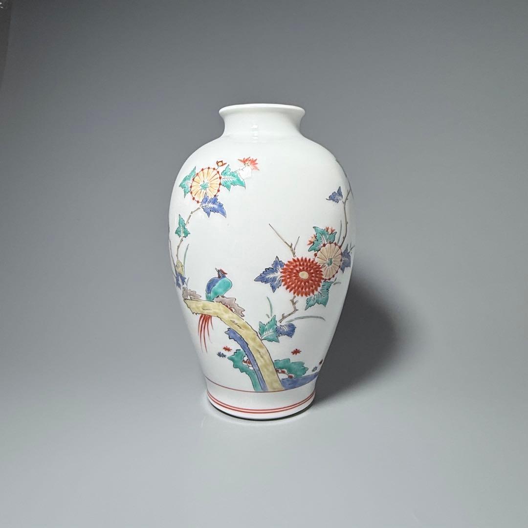 人間国宝　十三代　酒井田柿右衛門　錦　花鳥図花瓶　共箱　高20cm　本物