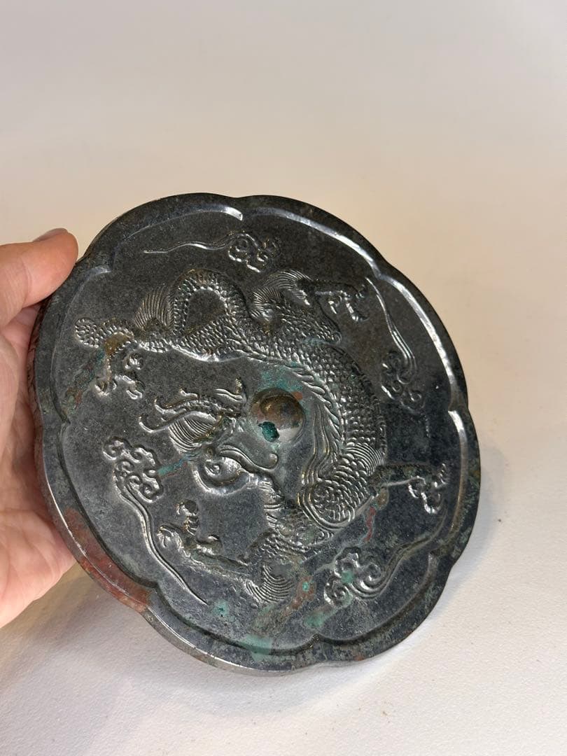 龍文・祥雲文 銅鏡 銅緑あり 時代物 中国古董品 コレクション