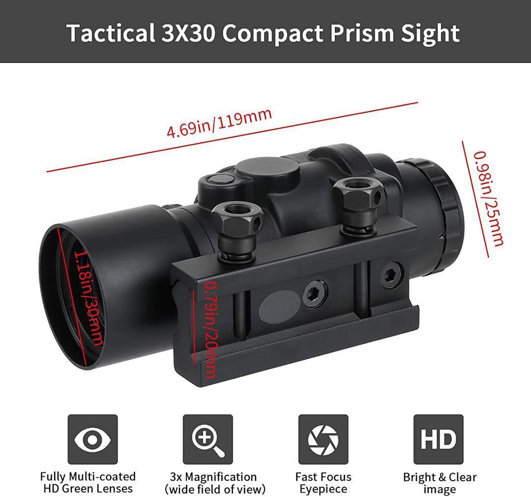 3x30 ドットサイト 赤緑 各5段階調節 ライフルスコープ ダットサイト