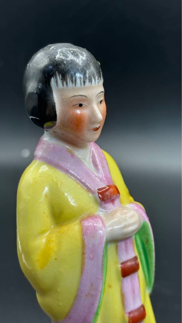 中国美術 古玩 色絵陶人形 陶器人形 高さ約20cm 置物 オブジェ 古董品