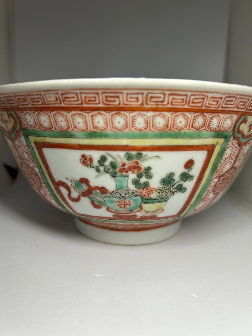 【万暦赤絵】大明萬曆年製　五彩 手描 窓絵深鉢 中国美術 古玩