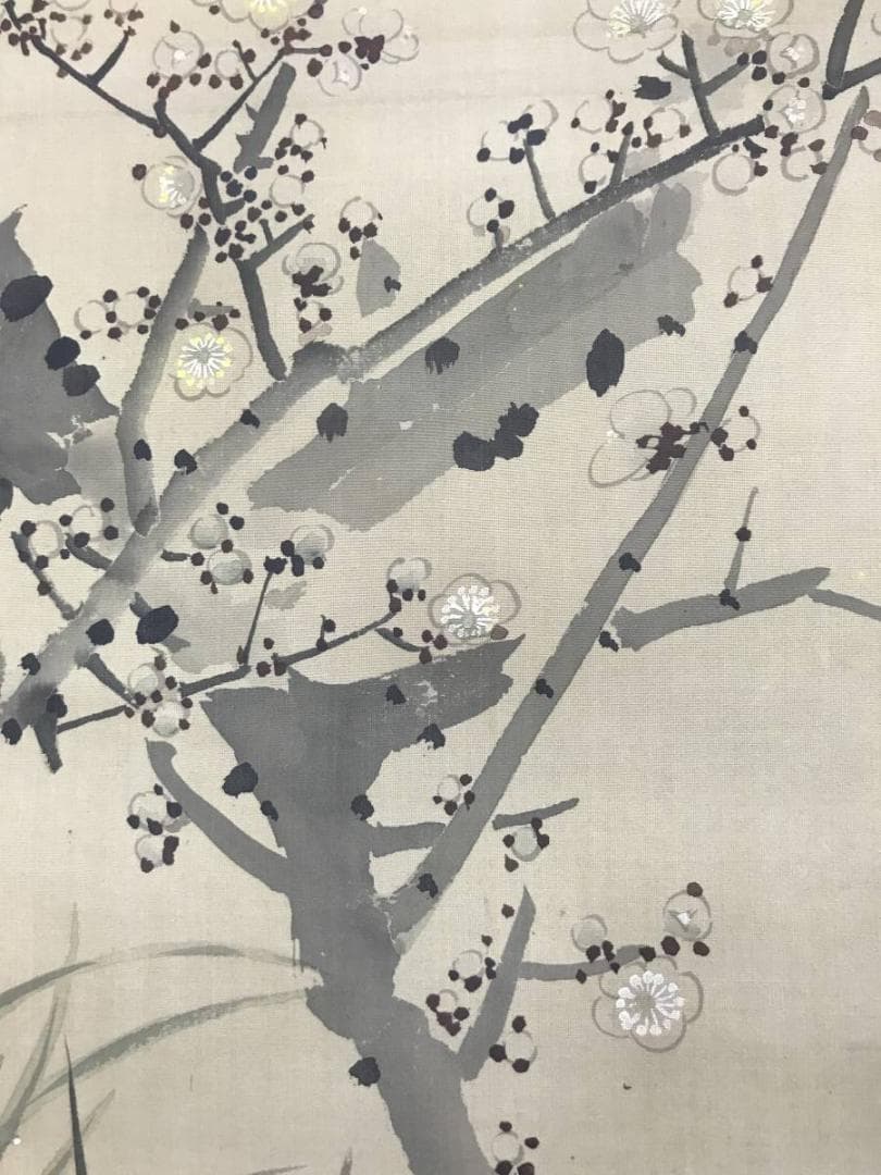 【真作】平井直水/梅蘭に鴬図/花鳥図/早春図/掛軸/名家伝来/AC-590