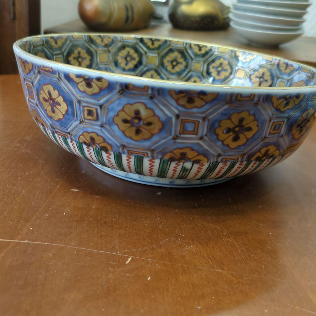骨董　古伊万里　恵比寿様　縁起柄　金彩　染錦　鉢　大鉢　器　美品
