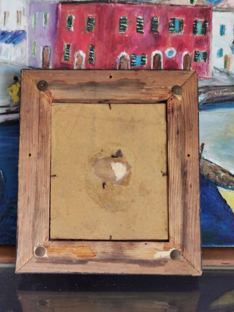 アンティークフランス マリア様の横顔と聖杯 ローズウッド 金彩彫刻ガラスフレーム