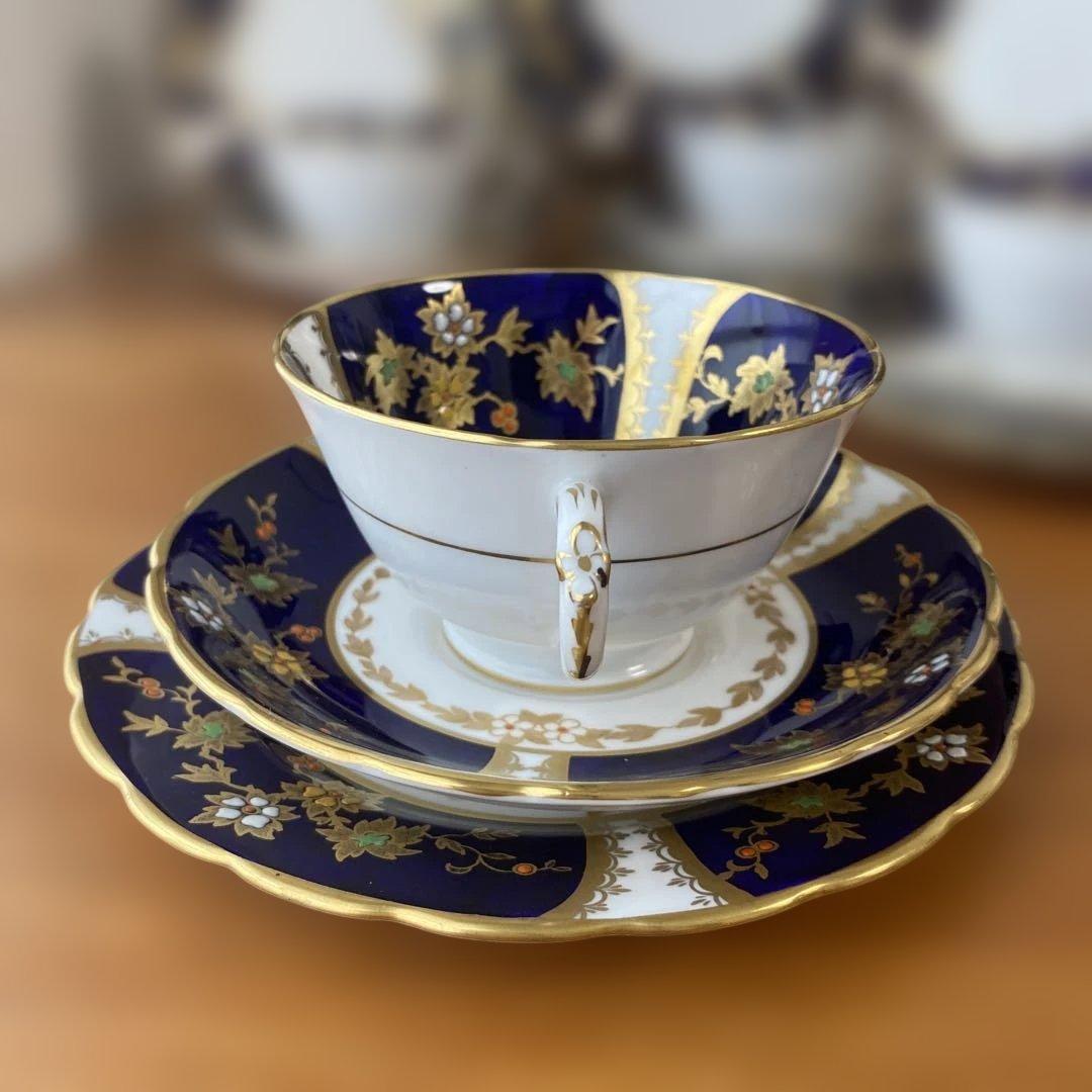 タスカン　コバルトブルー　エナメルペイント　金箔装飾　ティーセット　トリオ4点