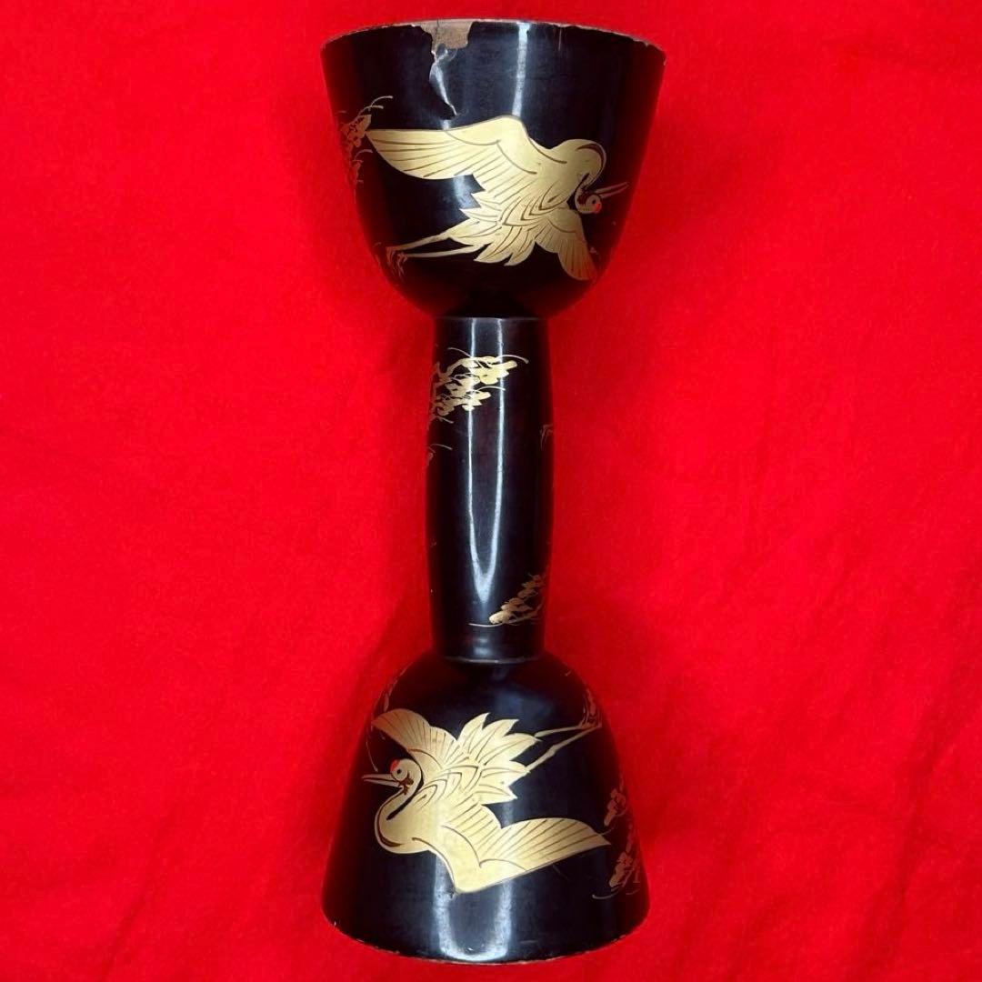 和楽器　小鼓　胴　蒔絵　鶴