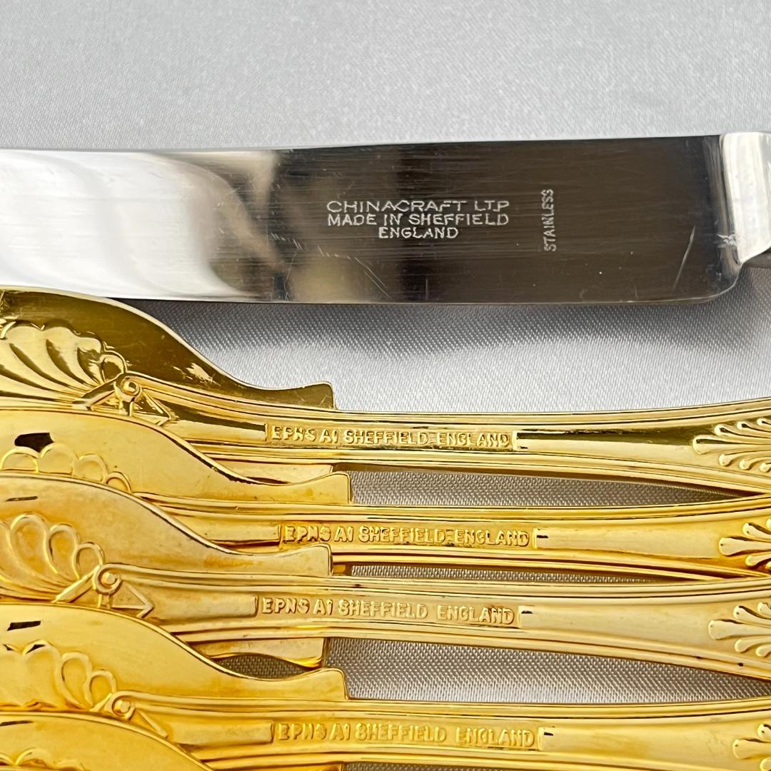 【英国】キングスパターンのデザートセット 23本組 【ゴールドプレート】