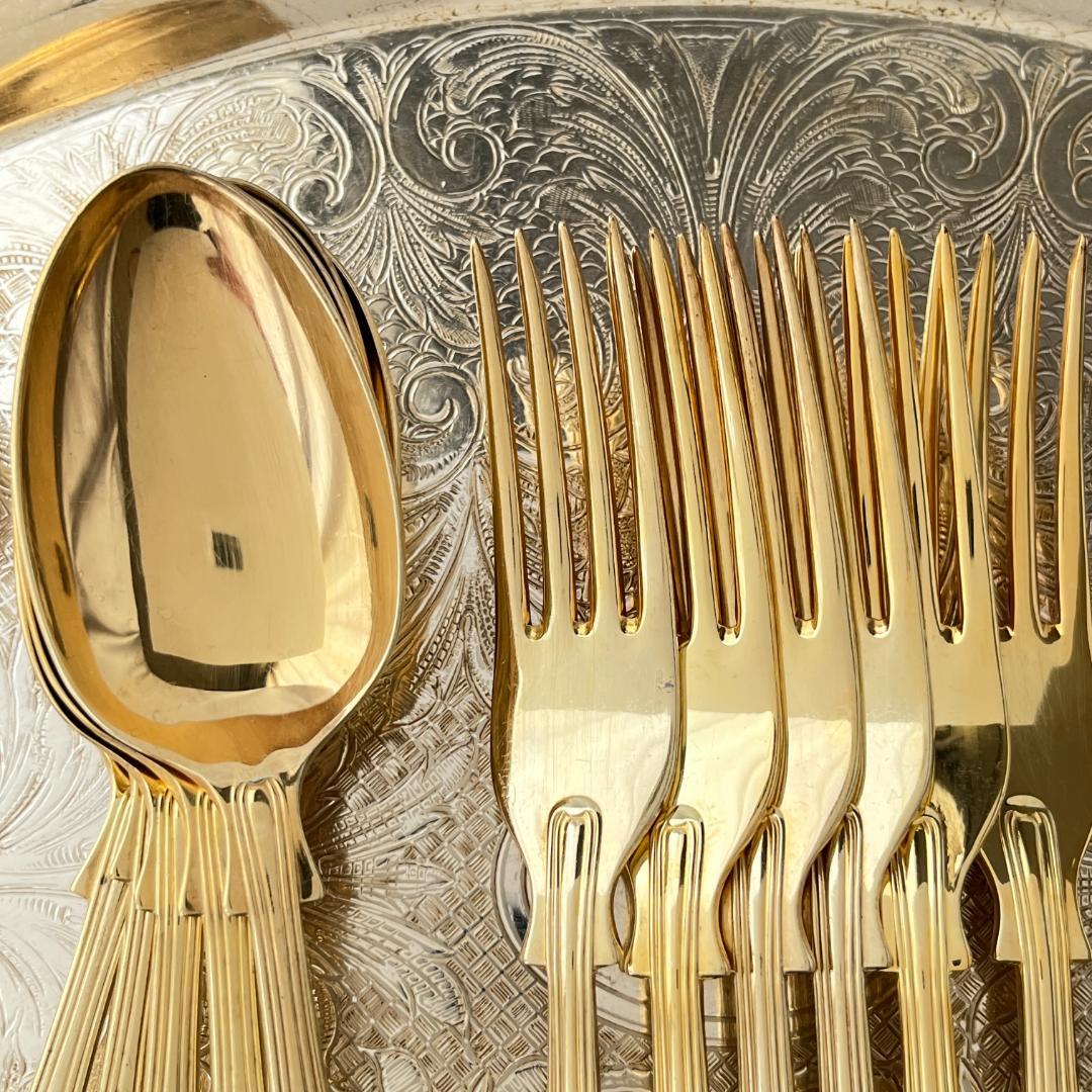 【英国】キングスパターンのデザートセット 23本組 【ゴールドプレート】