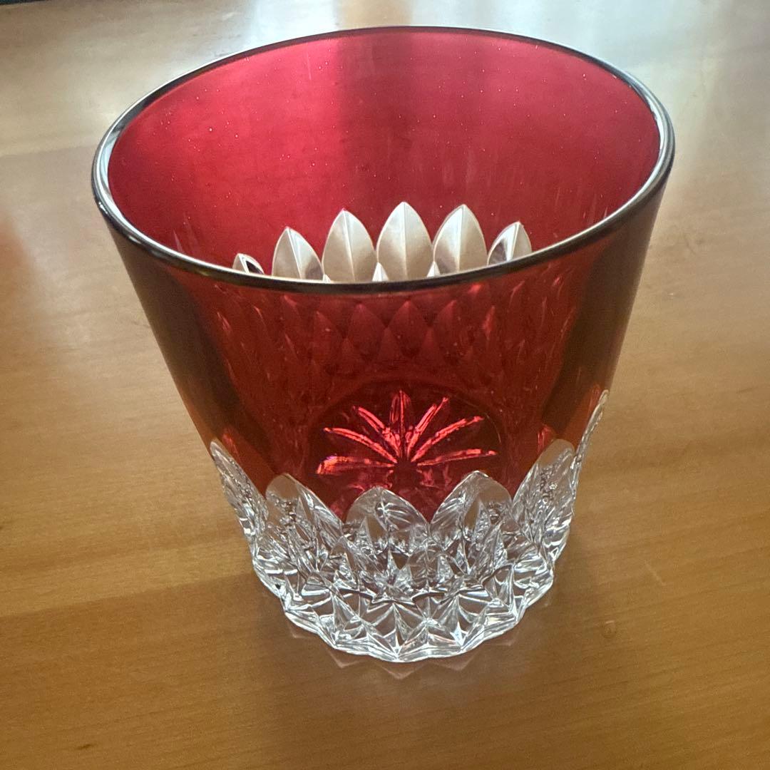 80's未使用★アンティークカットガラス被せガラス３個セット