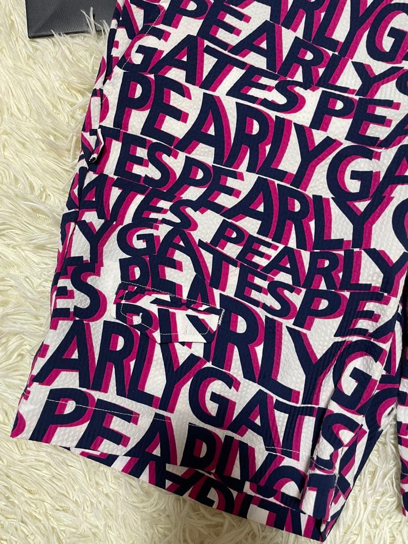 パーリーゲイツストレッチサッカーストライプ ショートパンツウェーブロゴ柄サイズ6