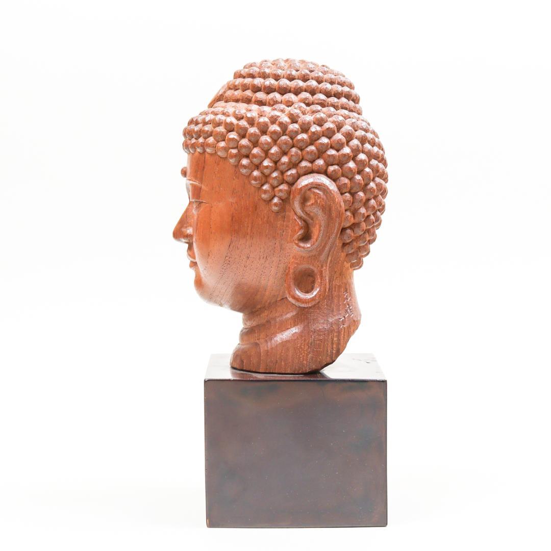 光峰 木彫 仏頭 仏教美術 箱付き