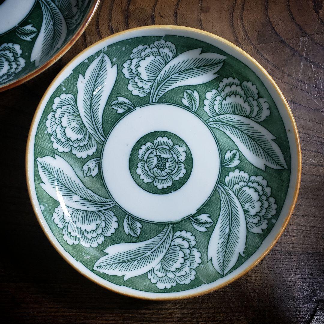 印判皿　明治　大正　二枚　花文様　牡丹　大正ロマン　モダン