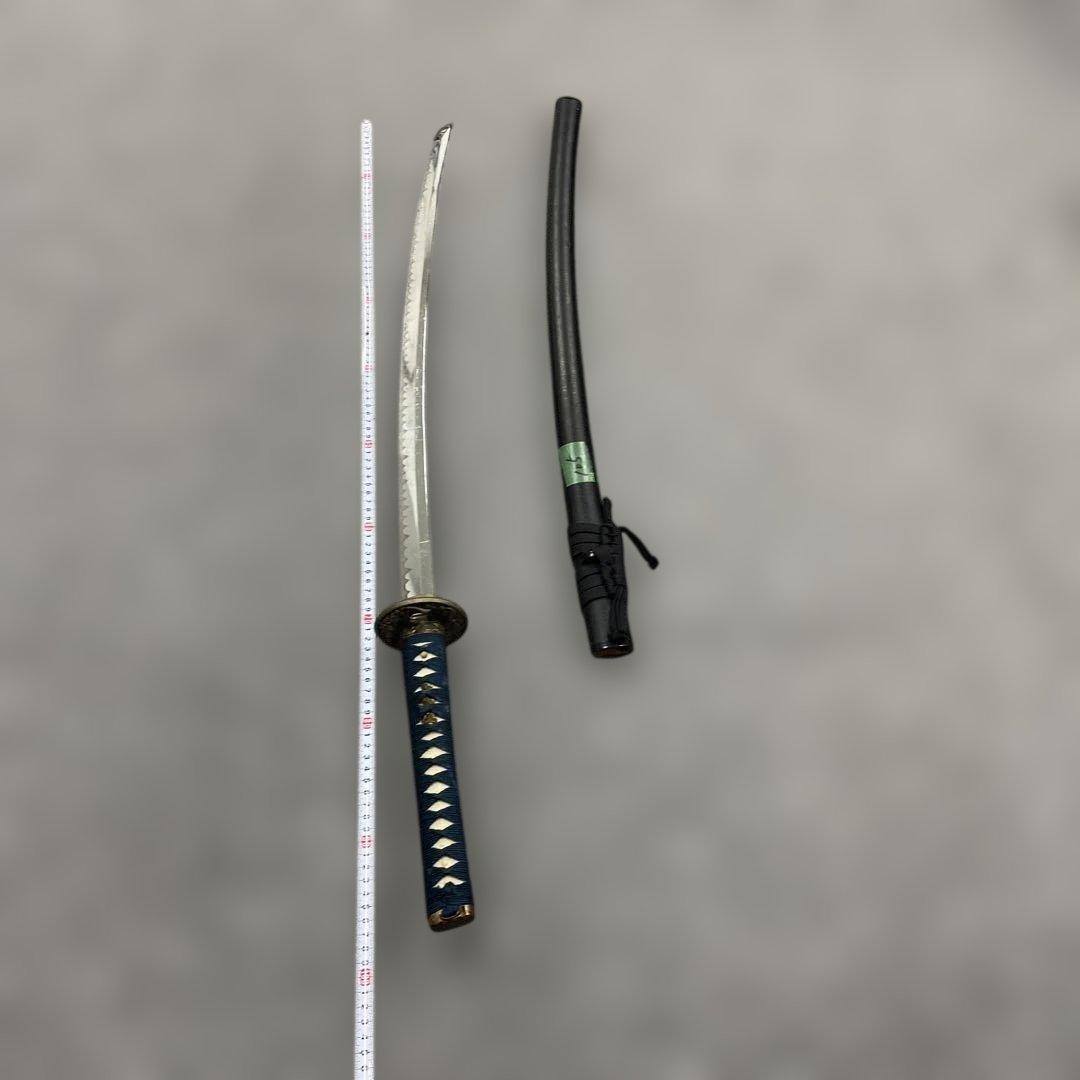 未開刃，模造刀、白鞘 刀 剣 長尺模造刀 模擬刀 日本刀 波形刃 青いハンドル