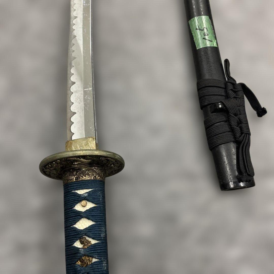 未開刃，模造刀、白鞘 刀 剣 長尺模造刀 模擬刀 日本刀 波形刃 青いハンドル
