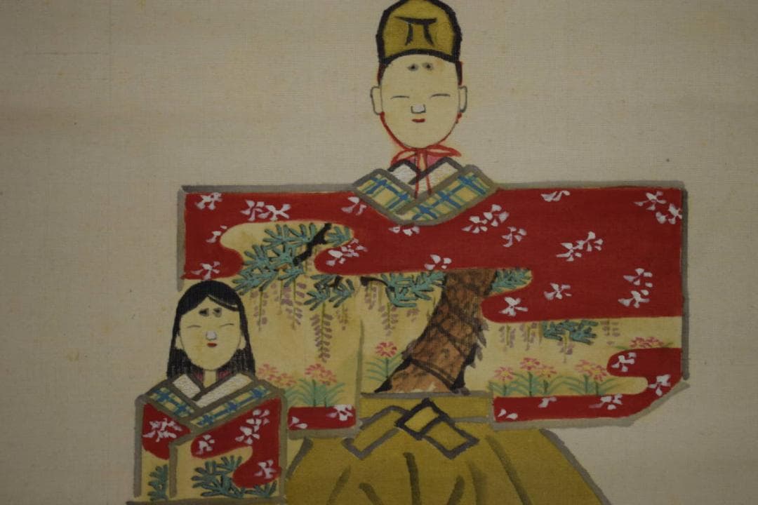 真作/如山/立雛図/杉共箱付/布袋屋掛軸HH-339