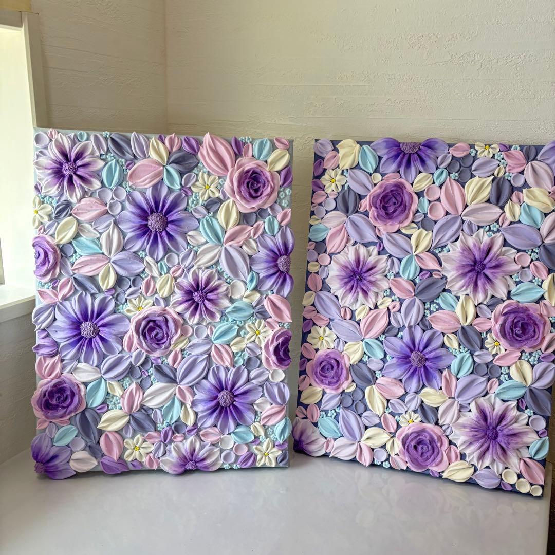 テクスチャーアート　花束　壁掛け　インテリア　現代アート　花の絵　フラワーアート