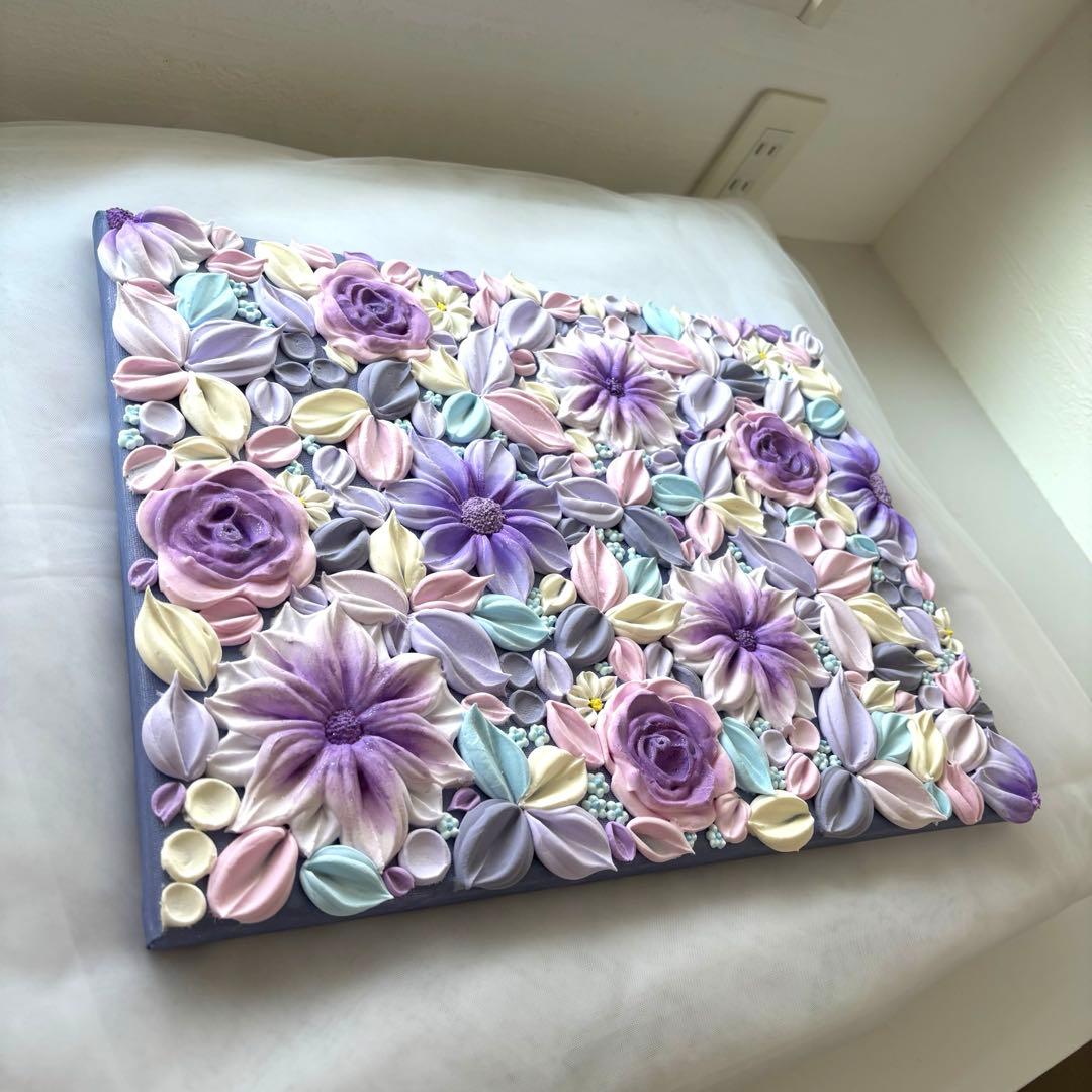 テクスチャーアート　花束　壁掛け　インテリア　現代アート　花の絵　フラワーアート