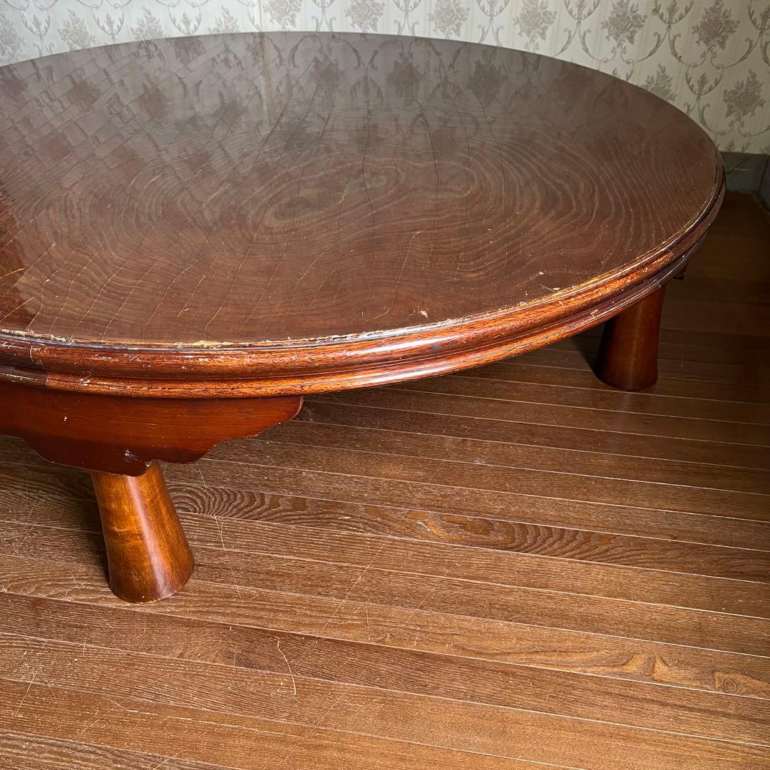 【アンティーク】木製 折り畳み座卓 センターテーブル ちゃぶ台 円卓 古家具