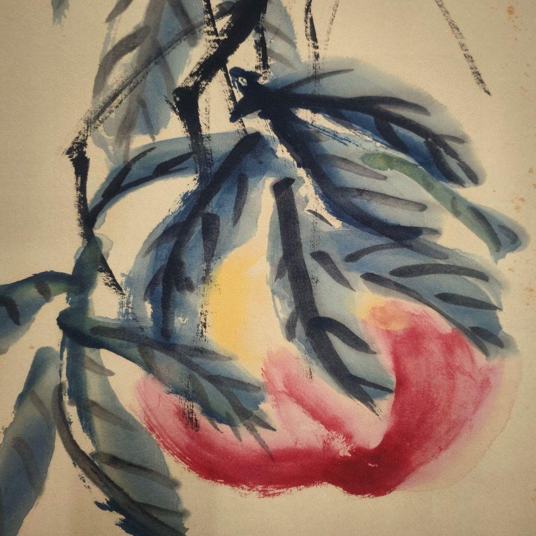 花鳥画 掛け軸｜齊白石 多寿図 桃・吉祥図｜中堂 祝寿 和室 茶室 実物撮影