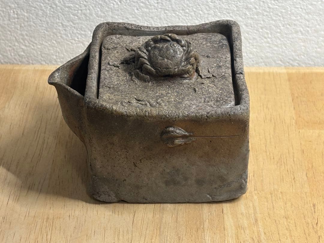 72.備前焼 宝瓶 登り窯 かに カニ 蟹 4角 手びねり 急須