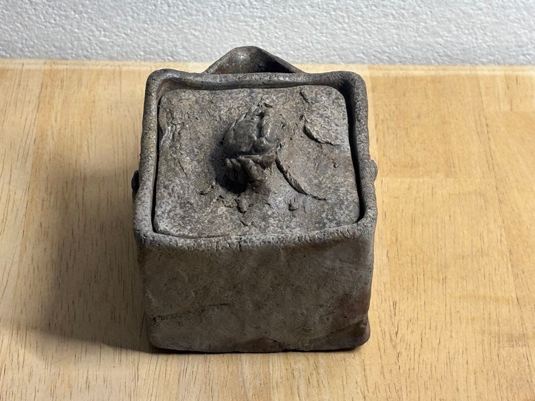 72.備前焼 宝瓶 登り窯 かに カニ 蟹 4角 手びねり 急須