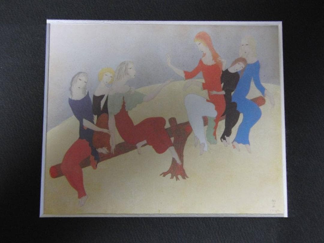 藤田嗣治、「La Balancoire」、希少画集の額装画、人気作品