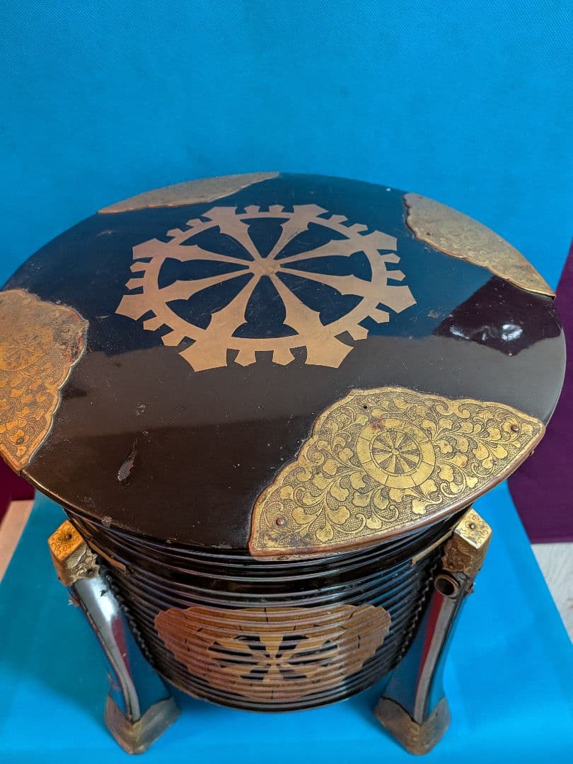 江戸時代大名道具黒漆塗り源氏車金御家紋入公家大名上級武家所用行器（ほかい）難有品