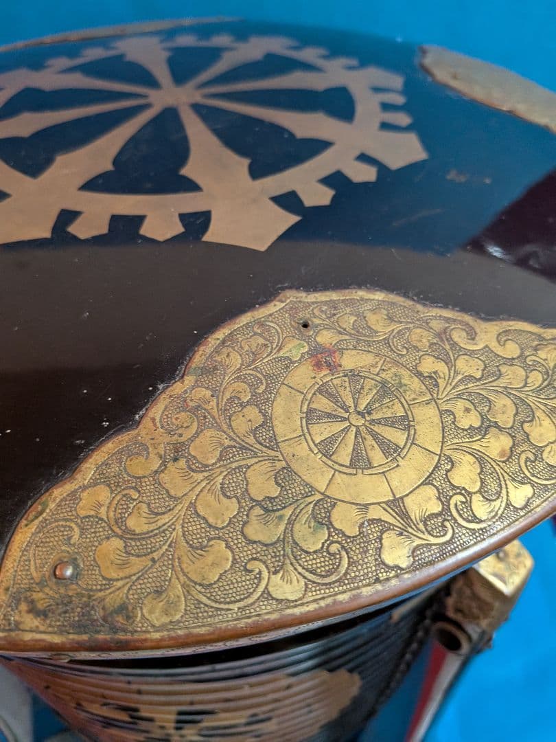 江戸時代大名道具黒漆塗り源氏車金御家紋入公家大名上級武家所用行器（ほかい）難有品