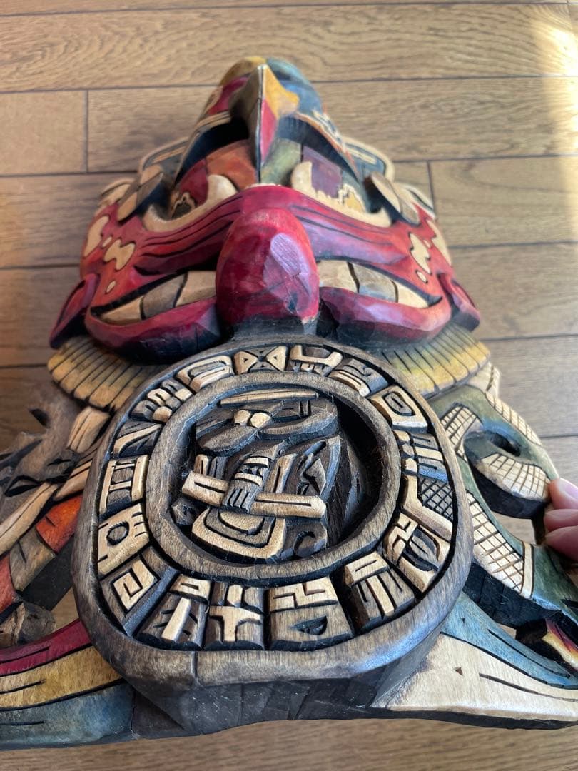 メキシコ 木彫りのマスク　木彫 彫刻 仮面 アート 芸美術 古道具 アンティーク